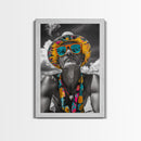 Beach Guy Portrait, Summer Sunglasses, Boho Vibe, Framed Canvas Print, Surf Shack Decor, Eclectic Wall Art, Travel Inspired Design