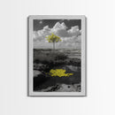 Solitary Tree, Desert Reflection, Yellow Leaves, Framed Canvas Print, Minimalist Wall Art, Bedroom Decor, Nature Fine Art Landscape