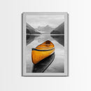 Yellow Canoe Lake, Misty Mountain Art, Canvas Print, Adventure Decor, Cabin Living Wall Art, Rustic Landscape Photo
