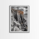 Rugged Cliff Coast, Ocean Rocks, Dramatic Sky, Seaside View, Framed Canvas Print, Coastal Decor, Living Room Wall Art, Earthy Tones