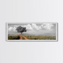 Lone Tree, Meadow Path, Dreamy Field, Cloudy Sky, Framed Canvas Print, Calm Decor, Entryway Wall Art, Soft Focus Nature