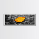 Floating Autumn Leaf, Orange Leaf on Water, Framed Canvas Print, Fall Bathroom Wall Art, Nature Closeup Photography, Minimalist Decor