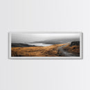 Coastal Cliff Path, Golden Grasses by Sea, Canvas Print, Autumn Hiking Scene, Misty Nature Wall Art, Hallway Landscape Photography