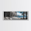 Coastal Forest Path, Lakeside Nature Trail, Tranquil Blue Water, Canvas Print, Minimalist Landscape, Bedroom Wall Art
