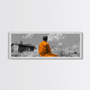 Solitude in Nature, Orange Robe Figure, Mindful Meditation Scene, Canvas Print, Boho Landscape, Zen Room Wall Art, Office Wall Decor
