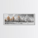Snowy Forest Landscape, Frosted Pine Trees, Winter Wonderland Scene, Framed Canvas Print, Nordic Minimalist, Holiday Wall Art