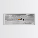 Winter Fishing, Ice House, Snowy Sky, Arctic Chill, Framed Canvas Print, Cabin Wall Art, Minimalist Winter Decor, Monochrome Scene