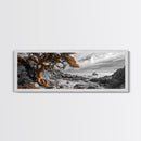 Twisted Tree, Rugged Coast, Autumn Forest, Framed Canvas Print, fall wall art, rustic nature print, living room decor, woodland landscape