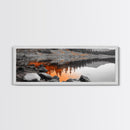 Orange Reflection Lake, Rocky Shoreline, Autumn Forest View, Canvas Print, Nature Photography, Rustic Wall Art, Cabin Living Room Decor
