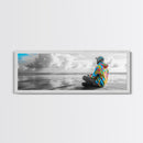 Colorful Hoodie, Peaceful Ocean, Reflective Moment, Street Style, Framed Canvas Print, Boho Wall Art, Teen Bedroom Decor