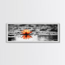 Tranquil Lotus, Zen Water, Orange Glow, Reflective Serenity, Framed Canvas Print, Bedroom Wall Art, Spa Decor, Boho Style, Meditation Vibe