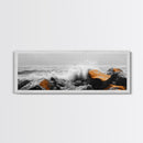 Orange Splash Rocks, Coastal Waves, Sea Spray Art, Canvas Print, Modern Beach Decor, Nature Wall Art, Bold Ocean Landscape