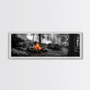 Forest Firepit, Picnic Spot, Smoky Trees, Nature Flame, Canvas Print, Fall Wall Art, Camping Cabin Decor, Rustic Outdoor Style