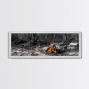 Ember Campfire, Twilight Glow, Nature Heat, Forest Shadows, Framed Canvas Print, Outdoor Wall Art, Fall Rustic Decor, Adventure Accent