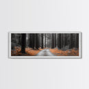 Redwood Forest Path, Serene Nature Trail, Autumn Ground Cover, Framed Canvas Print, Fall Wall Art, Rustic Home Decor, Woodland Scene