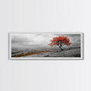 Red Tree, Hilltop Vista, Fall Landscape, Vibrant Nature, Framed Canvas Print, Autumn Wall Art, Living Room Nature Photography