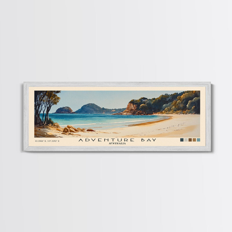 Adventure Bay, Australia Watercolor Beach Print, Vacation Gift, Australia Wall Art, Framed Canvas Print, Framed Beach Painting