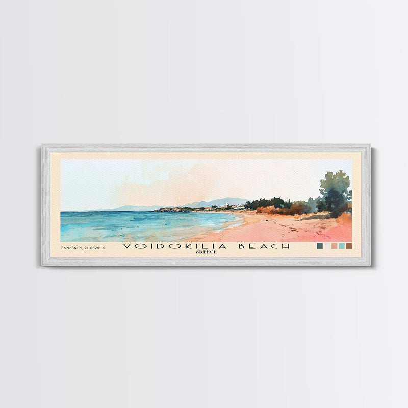 Voidokilia Beach, Greece Watercolor Beach Print, Vacation Gift, Greece Wall Art, Framed Canvas Print, Framed Beach Painting