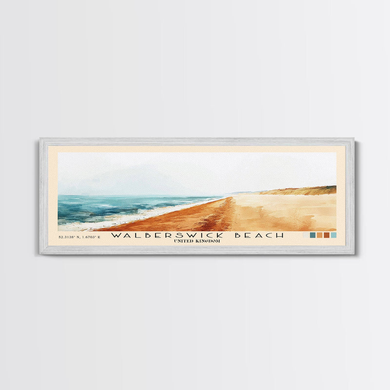 Walberswick Beach, United Kingdom Watercolor Beach Print, Vacation Gift, United Kingdom Wall Art, Framed Canvas Print, Framed Beach Painting