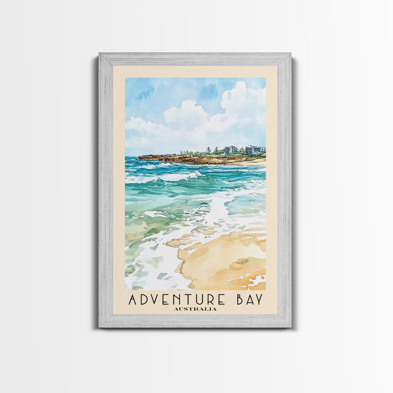 Adventure Bay, Australia Watercolor Beach Print, Vacation Gift, Australia Wall Art, Framed Canvas Print, Framed Beach Painting