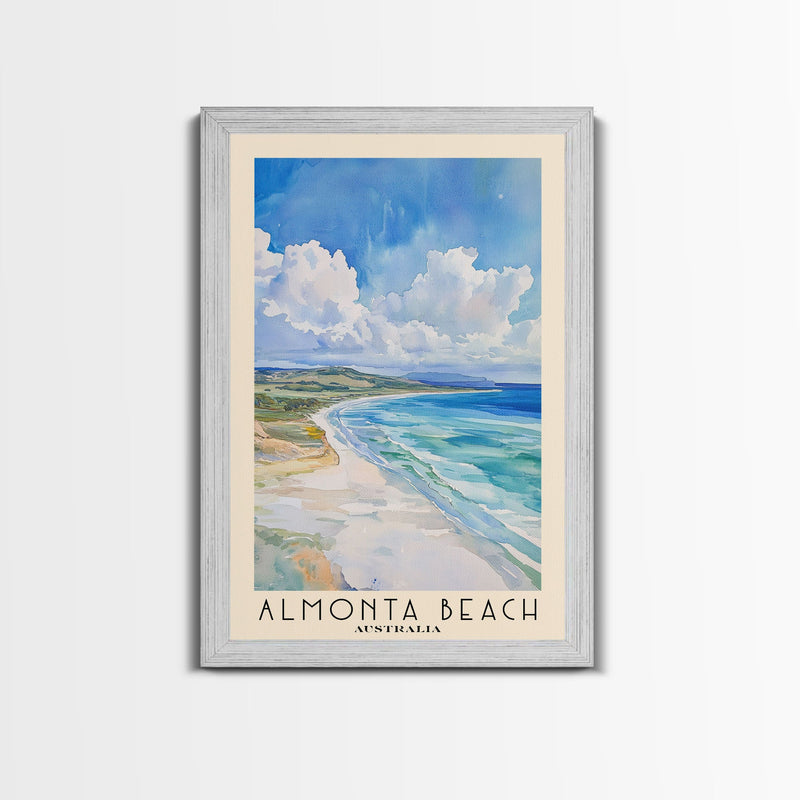 Almonta Beach, Australia Watercolor Beach Print, Vacation Gift, Australia Wall Art, Framed Canvas Print, Framed Beach Painting