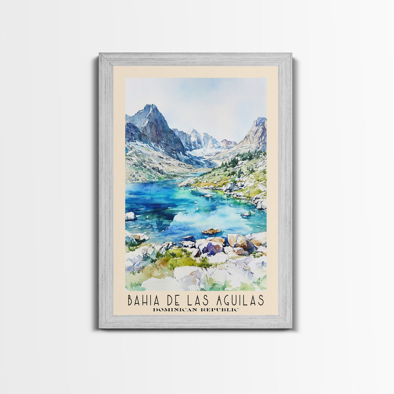 Bahia de Las Aguilas, Dominican Republic Watercolor Beach Print, Vacation Gift, Dominican Republic Wall Art, Framed Canvas Print, Framed Beach Painting