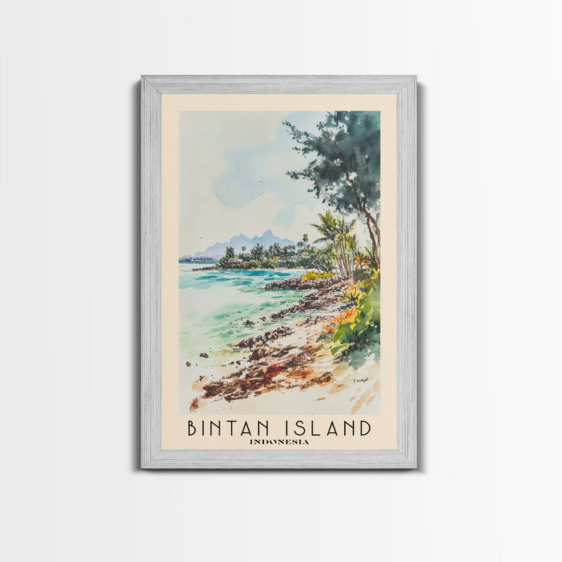 Bintan Island, Indonesia Watercolor Beach Print, Vacation Gift, Indonesia Wall Art, Framed Canvas Print, Framed Beach Painting