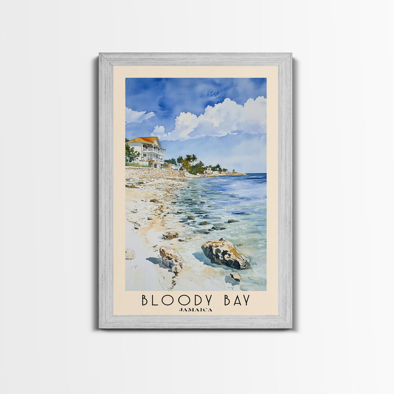 Bloody Bay, Jamaica Watercolor Beach Print, Vacation Gift, Jamaica Wall Art, Framed Canvas Print, Framed Beach Painting