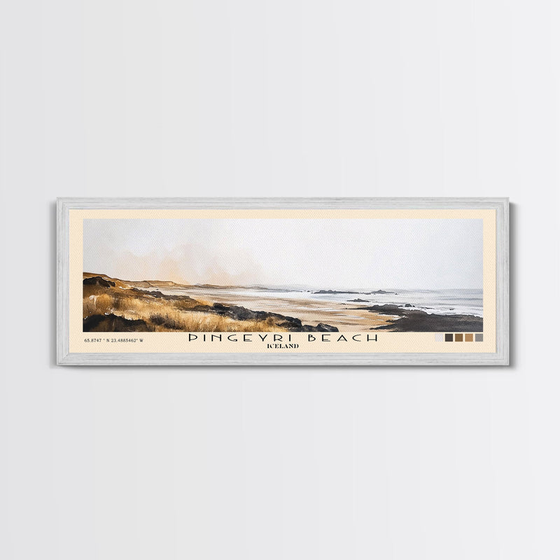 Ãingeyri Beach, Iceland Watercolor Beach Print, Vacation Gift, Iceland Wall Art, Framed Canvas Print, Framed Beach Painting