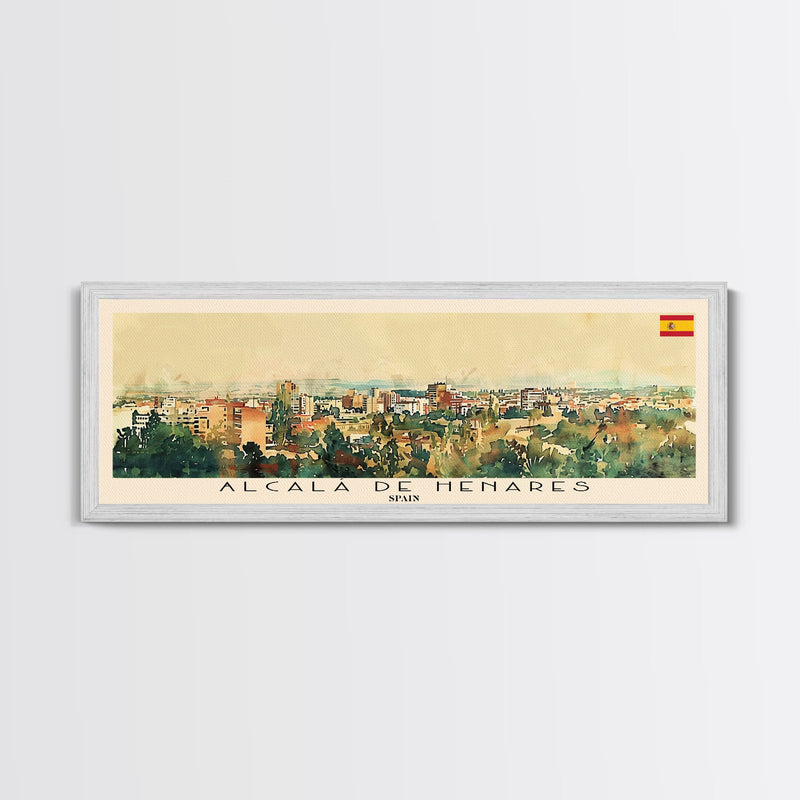 AlcalÄ¯ Spain Travel Art, City Art, Framed Canvas Print or Metal Wall Art, Europe Travel Poster, Panoramic Wall Art, Extra Wide Wall Art