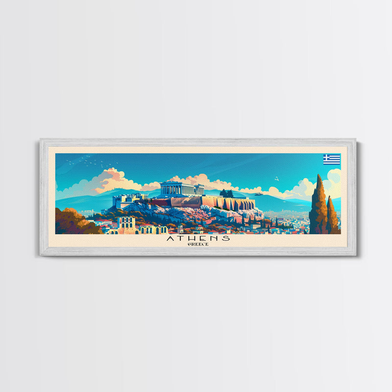 Athens Greece Travel Art, City Art, Framed Canvas Print or Metal Wall Art, Europe Travel Poster, Panoramic Wall Art, Extra Wide Wall Art