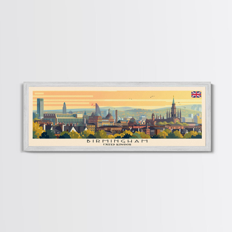 Birmingham United Kingdom Travel Print Wall Art, Panoramic City Art, Travel Art, Wall Decor, Vacation Gift, Framed Canvas Print Or Metal Art