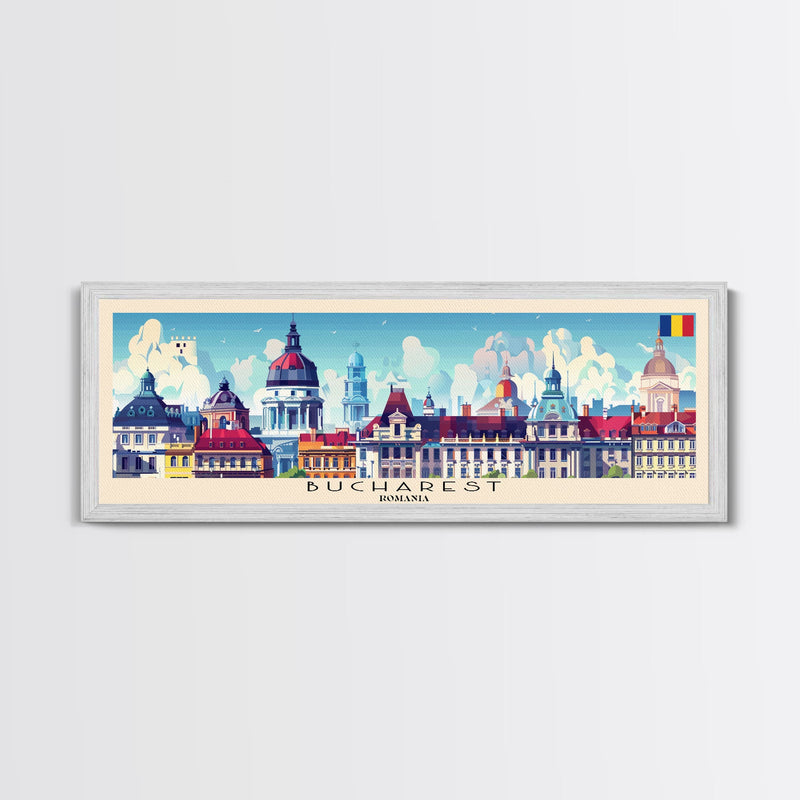 Bucharest Romania Wall Art, Panoramic Travel Poster, Panoramic Framed Canvas Print, City Wall Art, Wall Hanging Home Decor, Travel Art