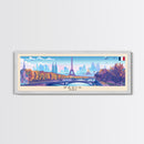 Paris France Panoramic Travel Poster, Framed Canvas Print or Metal Wall Art, Travel Art, Home Decor, Panoramic Painting, Midcentury Art