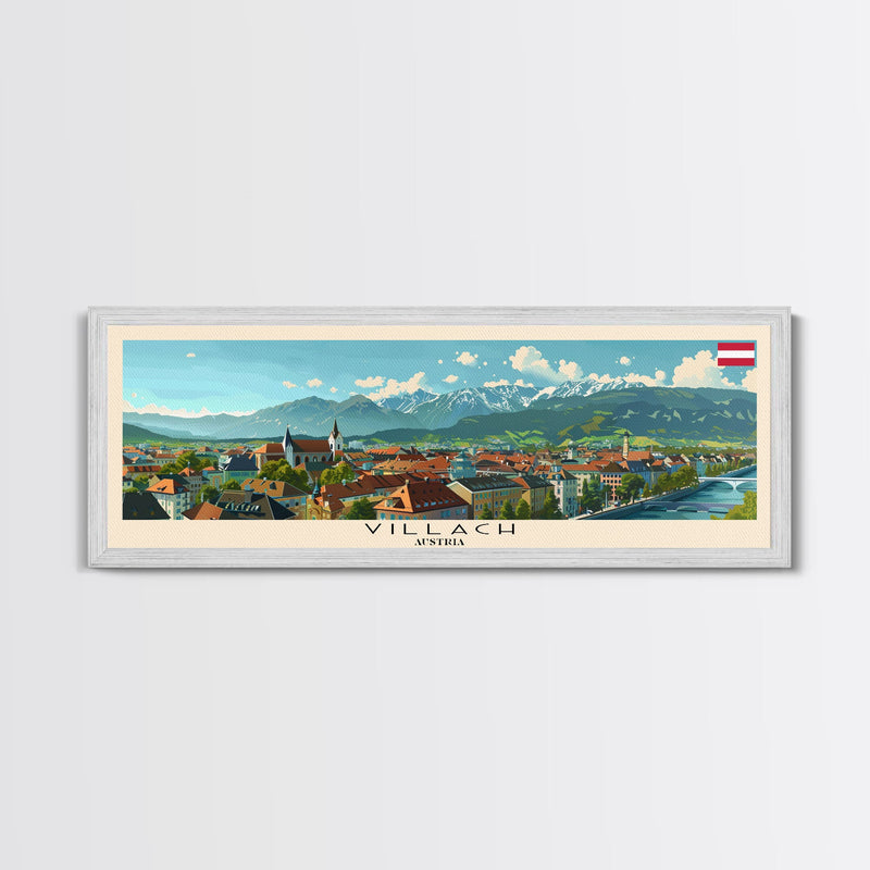 Villach Austria Travel Art, City Art, Framed Canvas Print or Metal Wall Art, Europe Travel Poster, Panoramic Wall Art, Extra Wide Wall Art