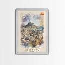 Alicante Spain Coastal City Travel Poster Art, Framed Canvas Print, Stunning Wall Art for Living Room, Bedroom Decor, Home Decoration