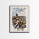 Groningen Netherlands Cityscape Art, Framed Canvas Print, Living Room Wall Art, Travel Poster, Home Decoration, Dutch Wall Art