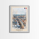 Nantes France Travel Poster Framed Canvas Print, Cityscape Watercolor Painting, Wall Art, Home Decor, Vacation Art, Urban Art, Unique Art