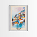 Nikaia Greece Framed Canvas Print, Boho Travel Poster, Watercolor Painting, Wall Art, Home Decor, Greek Scenery, Mediterranean Style