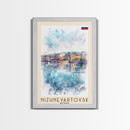 Nizhnevartovsk Russia Framed Canvas Print, Scenic Travel Poster, Watercolor Painting, Wall Art, Home Decor, Russian Landscape, Urban Style