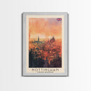 Nottingham United Kingdom Travel Poster Framed Canvas Print, Watercolor Painting, Scenic Wall Art, Home Decor, British Cityscape, Modern Art