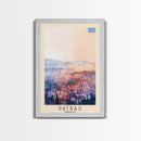 Patras Greece Travel Poster Framed Canvas Print, Watercolor Painting, Scenic Wall Art, Home Decor, Greek Seaside, Vibrant Art