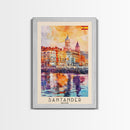 Santander Spain Travel Poster Framed Canvas Print, Watercolor Painting, Coastal Wall Art, Home Decor, Spanish Seaside, Vibrant Art