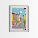 Aachen Germany Travel Poster Framed Canvas Print, Midcentury Modern Wall Art, Pop Art Home Decor, Vacation Gift, Living Room Art, Architectural Print