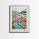 Bergen Norway Travel Poster Framed Canvas Print, Midcentury Modern Art, Pop Art Wall Decor, Home Decor, Vacation Gift, Living Room Art