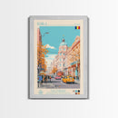 Brăila Romania Travel Poster Framed Canvas Print, Midcentury Modern Art, Pop Art Wall Decor, Home Decor, Vacation Gift, Living Room Art