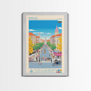 Burgas Bulgaria Travel Poster Framed Canvas Print, Midcentury Modern Art, Pop Art Wall Decor, Home Decor, Vacation Gift, Living Room Art