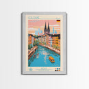 Cologne Germany Travel Poster Framed Canvas Print, Midcentury Modern Art, Pop Art Wall Decor, Scenic Wall Art, Living Room Art