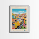 Gothenburg Sweden Travel Poster Framed Canvas Print, Midcentury Modern Art, Pop Art Wall Decor, Scenic Bedroom Art, Office Decoration