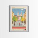Kranj Slovenia Travel Poster Framed Canvas Print, Midcentury Modern Art, Pop Art Wall Decor, Scenic Wall Art, Bedroom Decoration